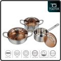 Italian 6pcs stainless steel cookware set with glass lid single bottom 2016